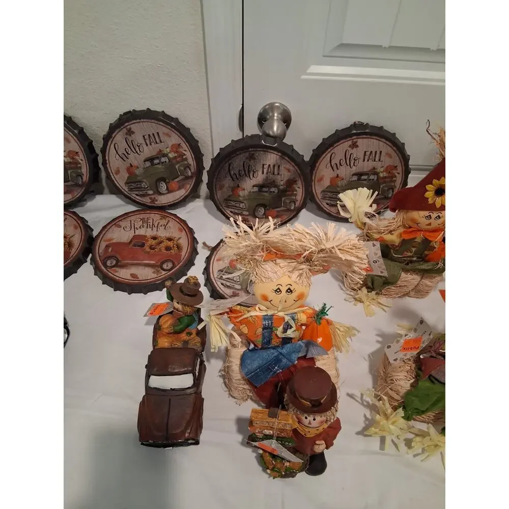 Huge 16pc Fall Autumn Decor Lot Scarecrow Truck Tractor Bottle Cap Signs Publix